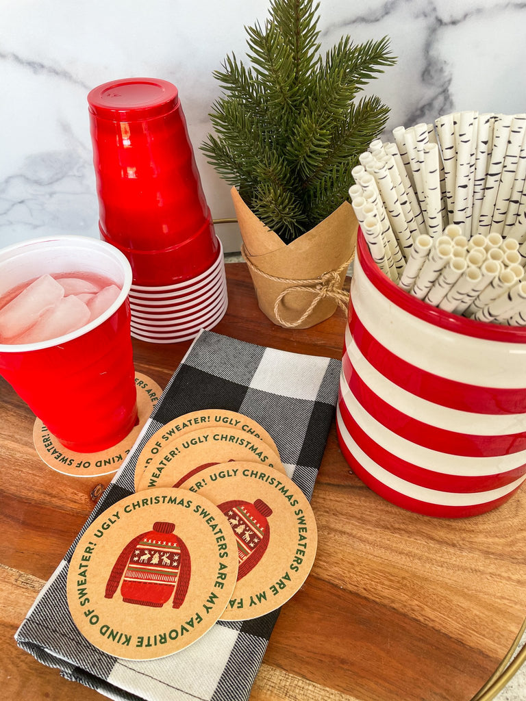 Ugly Christmas Sweater Coasters + Conversation Starter/Game Stickers