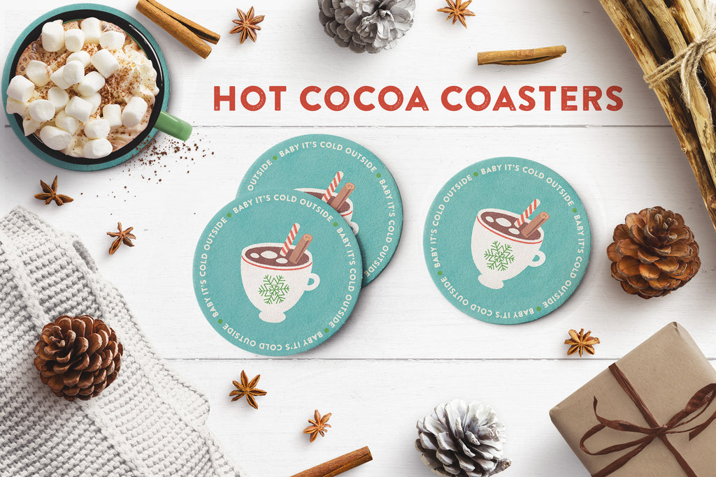 Hot Cocoa Coasters + Conversation Starters/Game Stickers